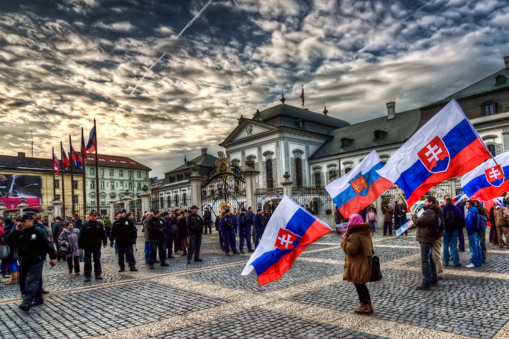 Slovak flags in central square in Bratislava (Photo: theodevil)