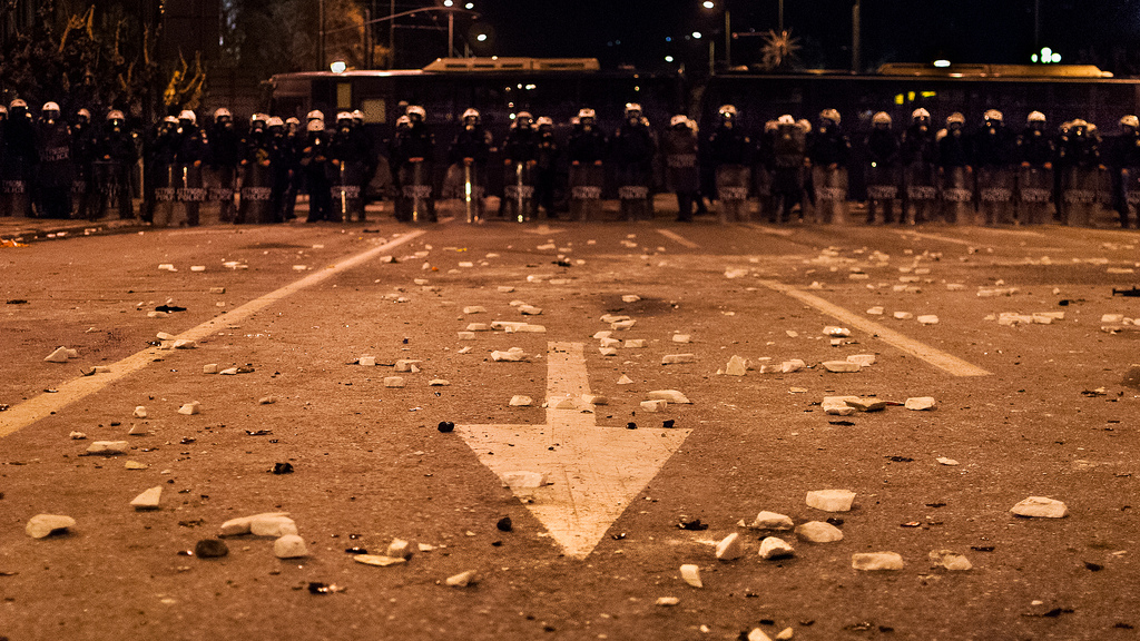 Syntagma square was again the scene of violence between protesters and riot police (Photo: S.J.Borne)