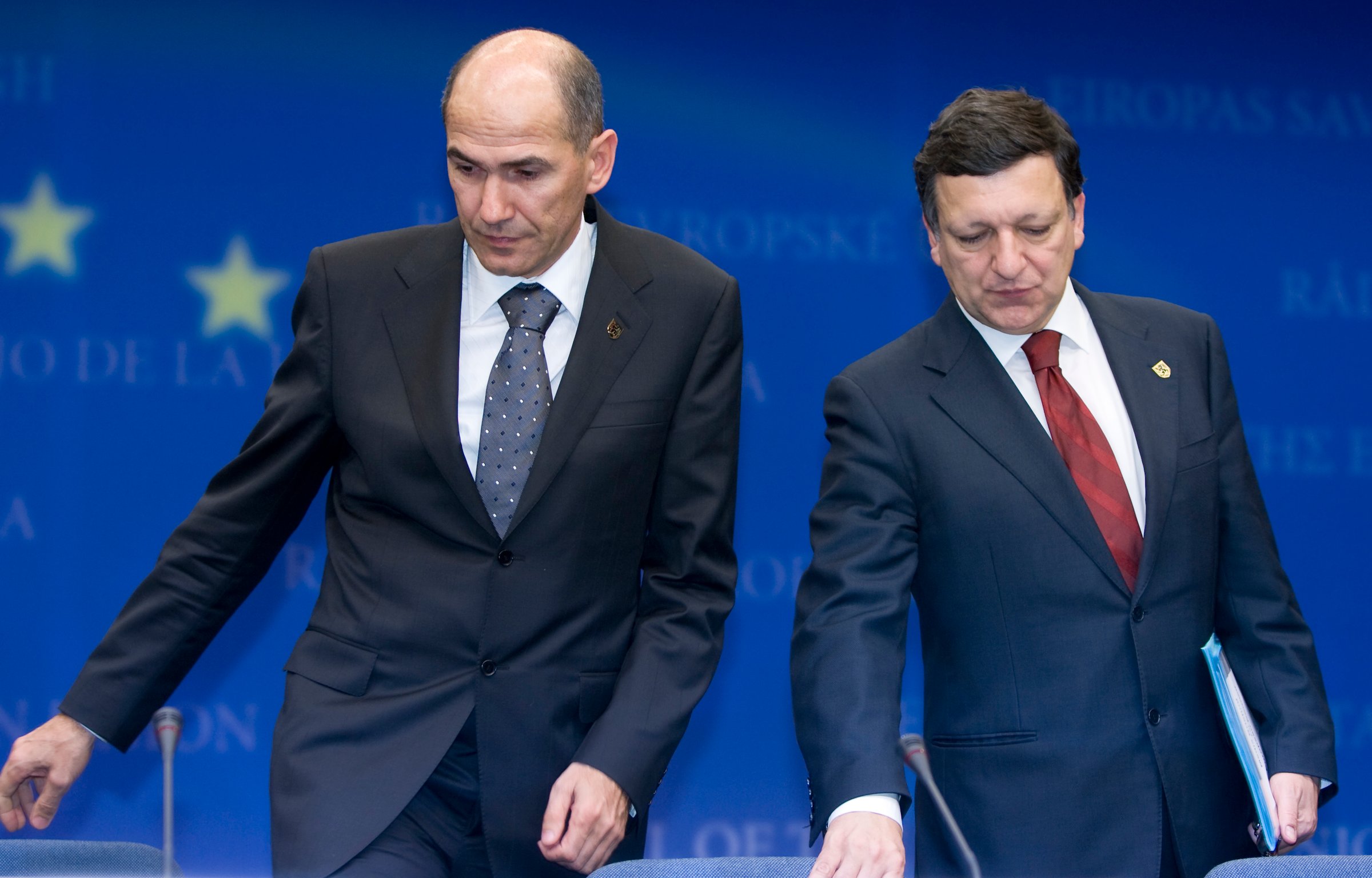 Jansa (l) pictured with European Commission President Jose Manuel Barroso (Photo: Slovenian EU Presidency, Thierry Monasse)