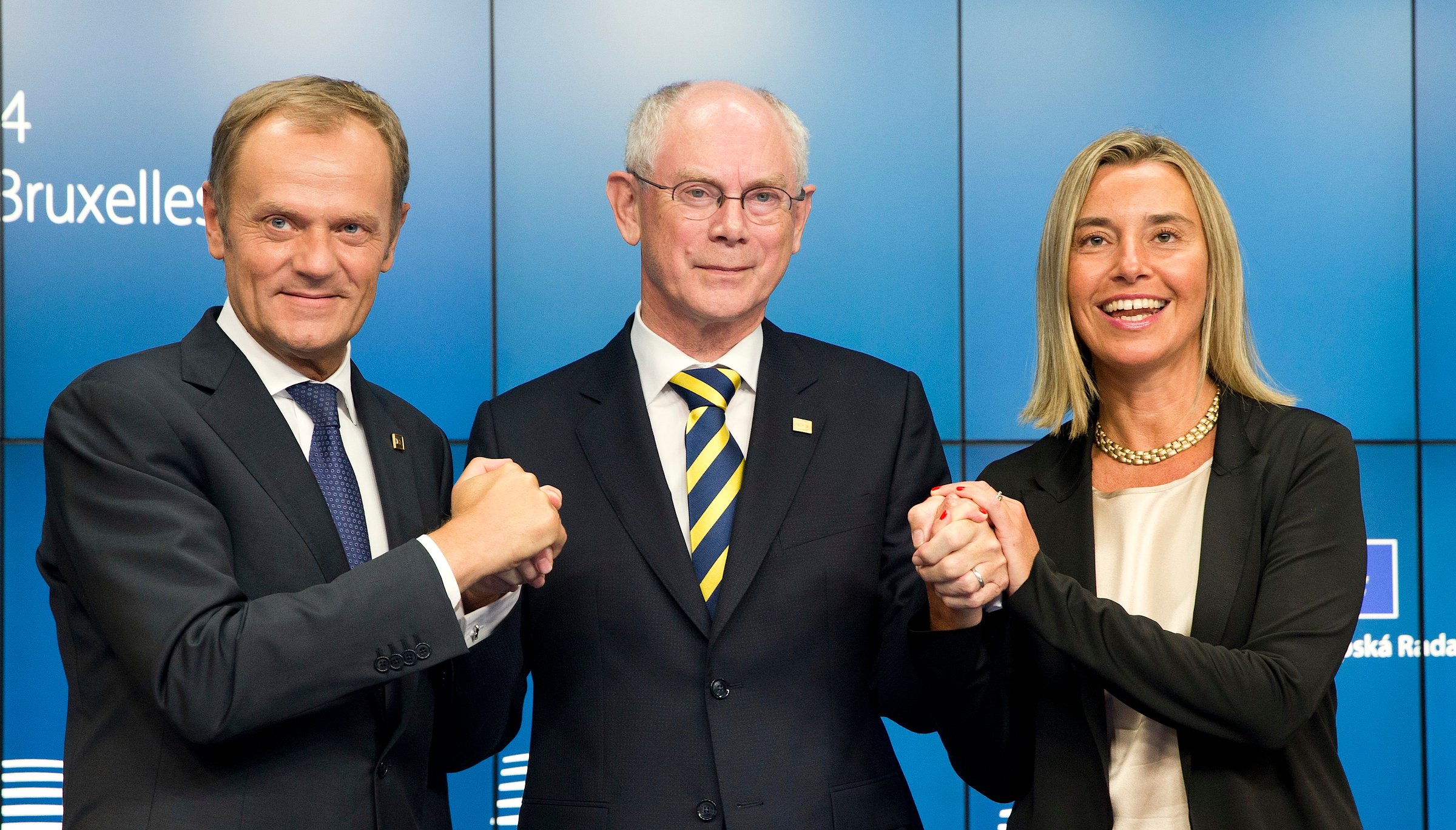 Van Rompuy (c) congratulates Tusk and Mogherini <a target="_blank">(Photo: consilium.europa.eu)</a>