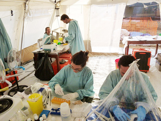 The EU's mobile laboratory in Gueckedou working on samples from patients to be tested for the presence of Ebola Virus. (Photo: European Commission)