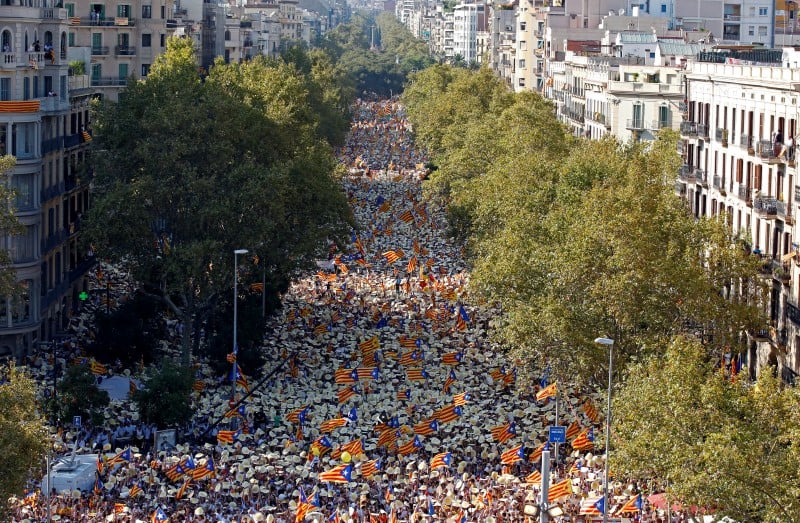 A demonstration in Barcelona on Catalonia's national day. (Photo: Reuters)