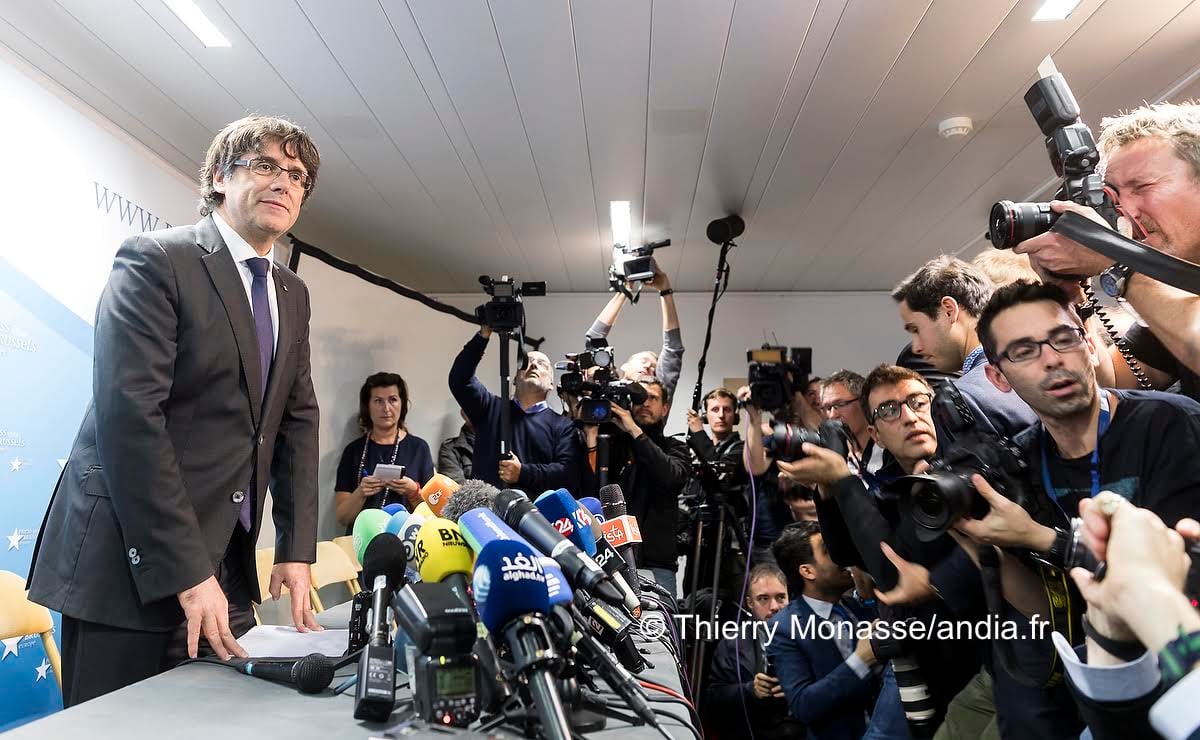 "One part of the government, led by me as the legitimate president, has come to Brussels," Carles Puigdemont said. (Photo: Thierry Monasse)