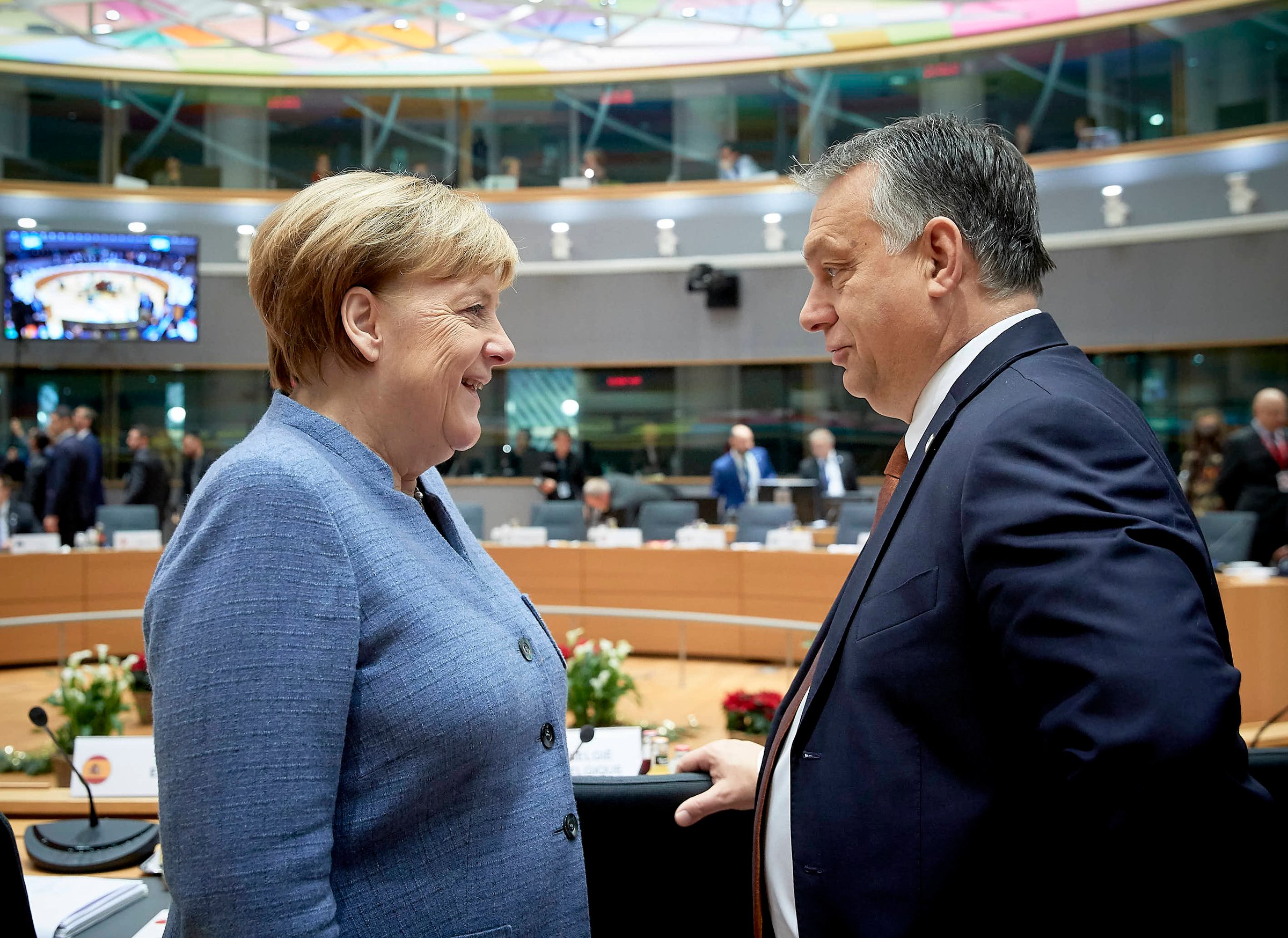 German chancellor Angela Merkel and Hungarian PM Viktor Orban share pleasantries at a previous EU summit (Photo: Council of the European Union)