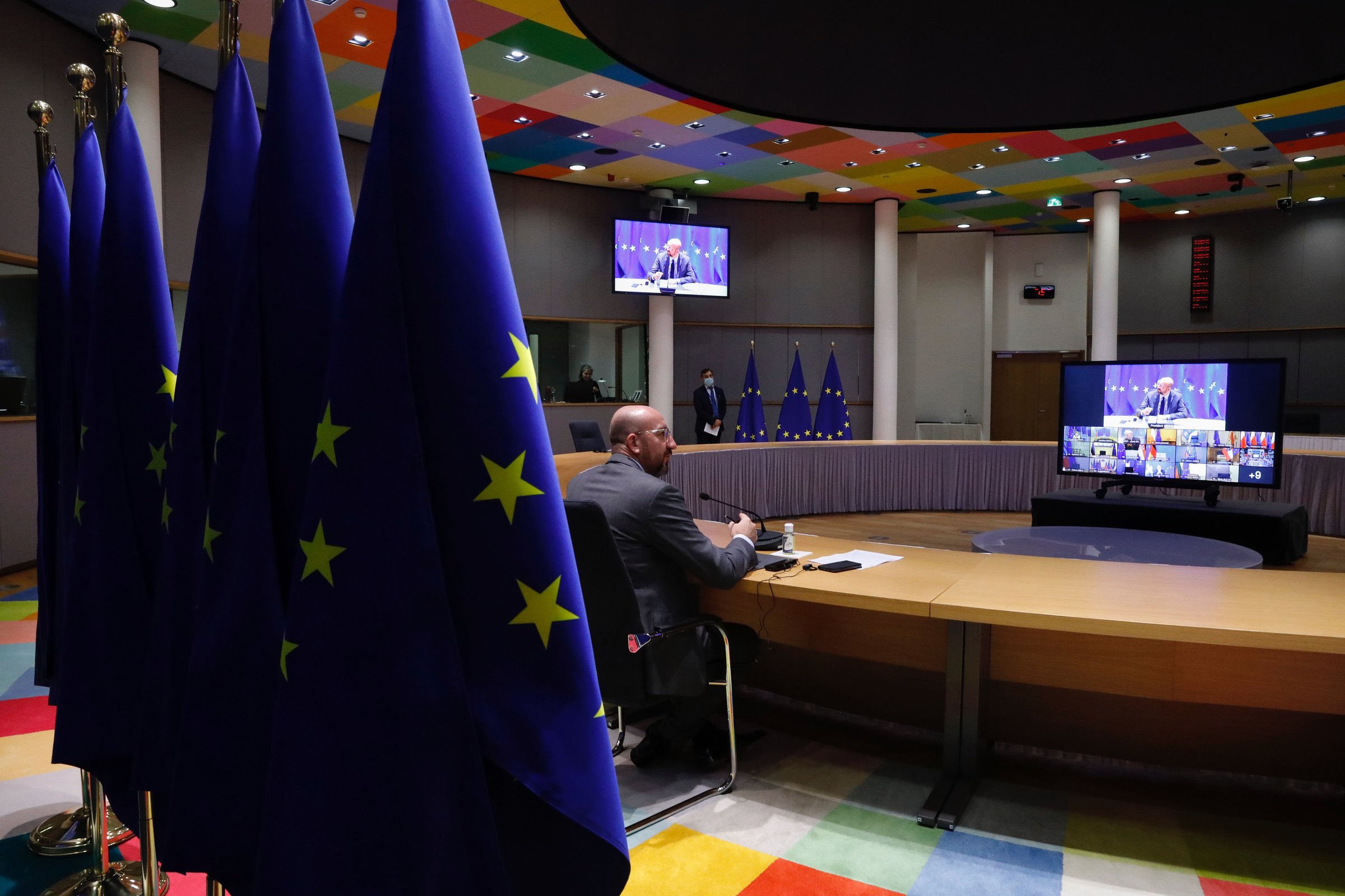 European Council president Charles Michel at a previous online only summit <a href="https://newsroom.consilium.europa.eu/events/20210121-video-conference-of-the-members-of-the-european-council-january-2021/video-conference-of-the-european-council-members-roundtable-21-01-21--11109/115220">(Photo: European Union)</a>