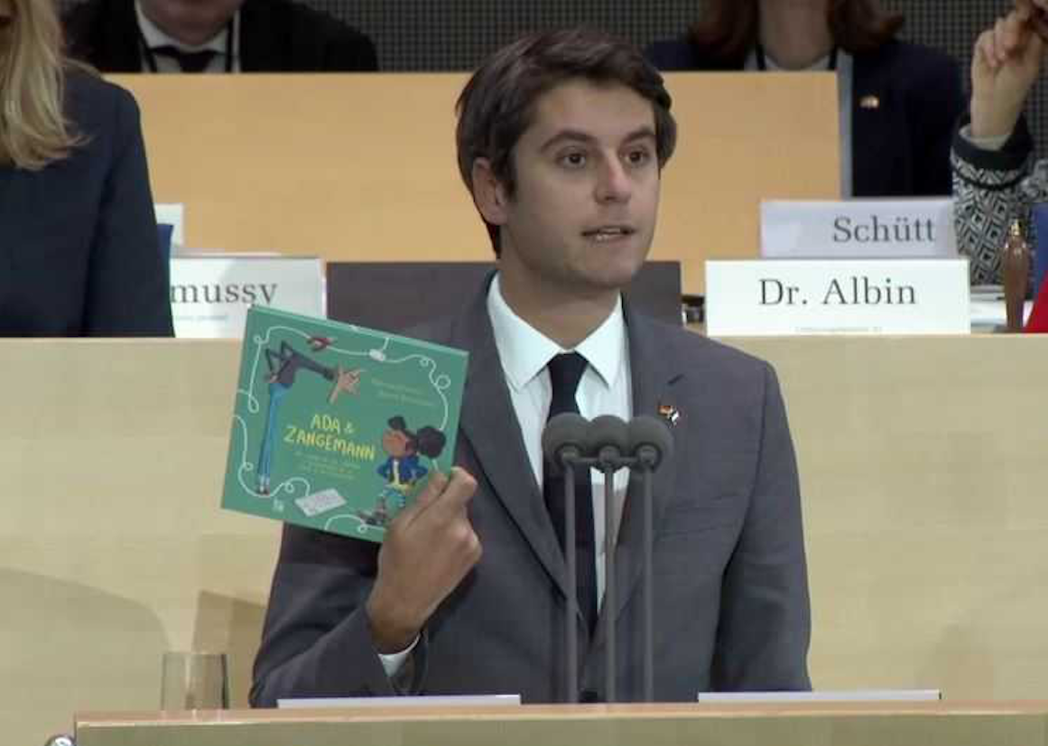 Gabriel Attal, France's youngest-ever prime minister at 34, in his previous role as education minister, where he introduced streaming and banned Muslim headwear (Photo: Wikimedia)
