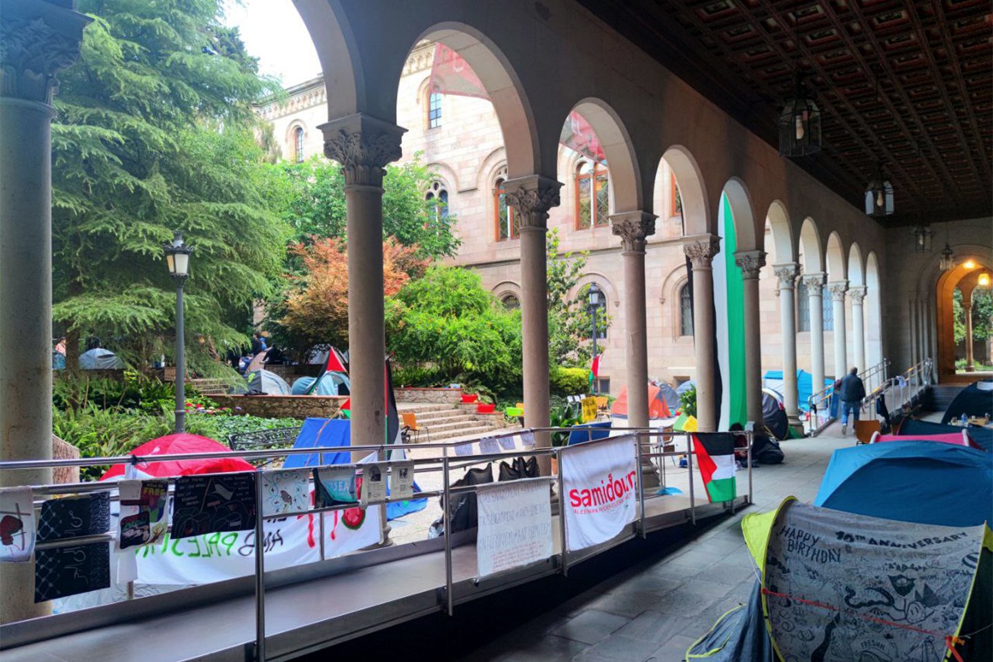 The student encampment at the University of Barcelona in May 2024 (Photo: Acampada per Palestina Barcelona)