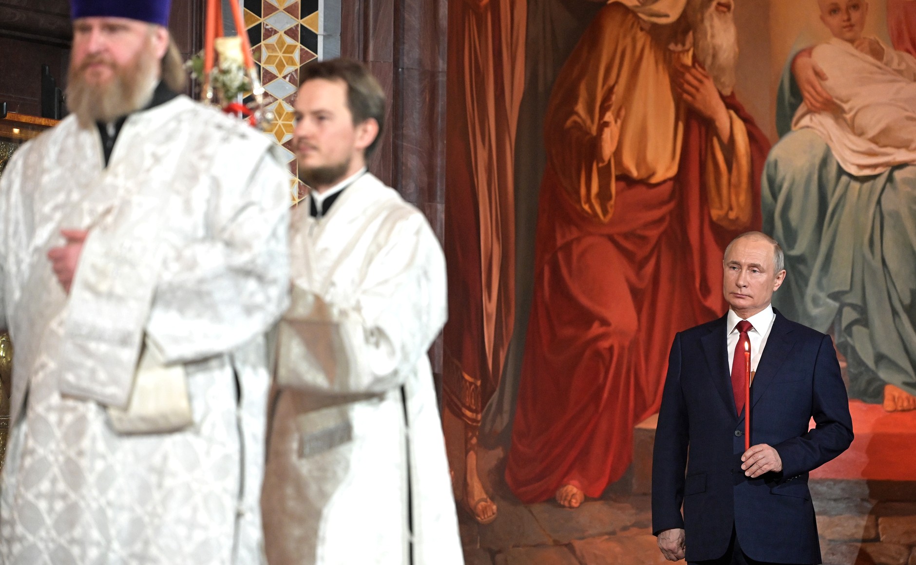 Russian president Vladimir Putin celebrating Easter at the Christ the Saviour Cathedral in Moscow on 2 May 2021 <a target="_blank">(Photo: kremlin.ru)</a>