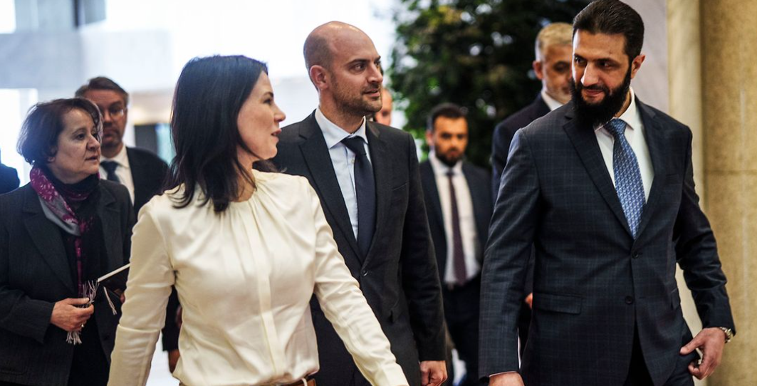 German foreign minister Annalena Baerbock with Syria's Ahmed al Sharaa. The EU does not even bother to articulate what their new conditions were to lift them: no benchmarks, no target (Photo: German Foreign Office)