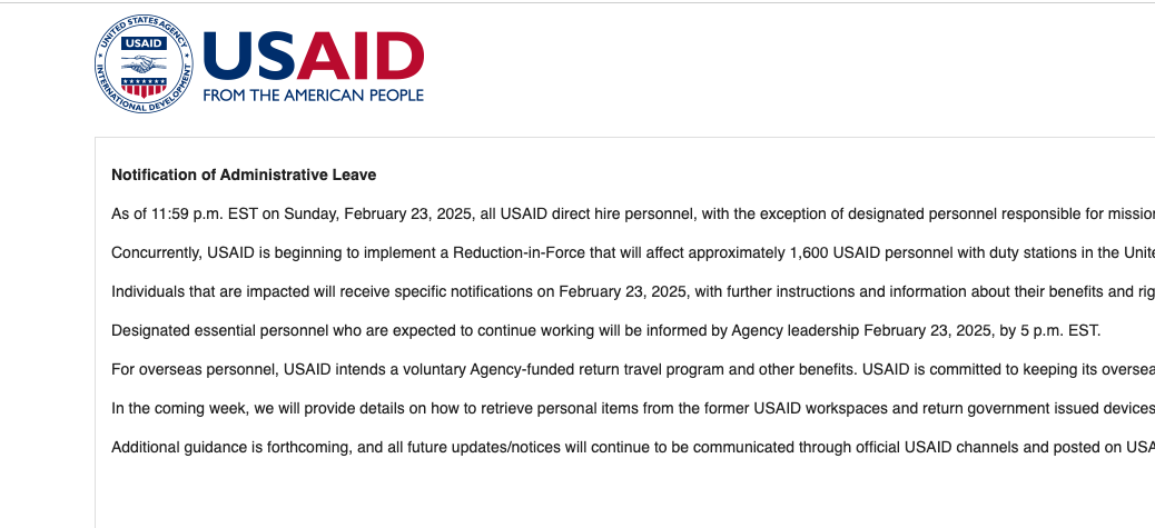 The website of USAID — which administers more than €55bn in humanitarian help, still offline as of Monday 11 March <a target="_blank" href="https://www.usaid.gov/">(Photo: USAID.gov)</a>