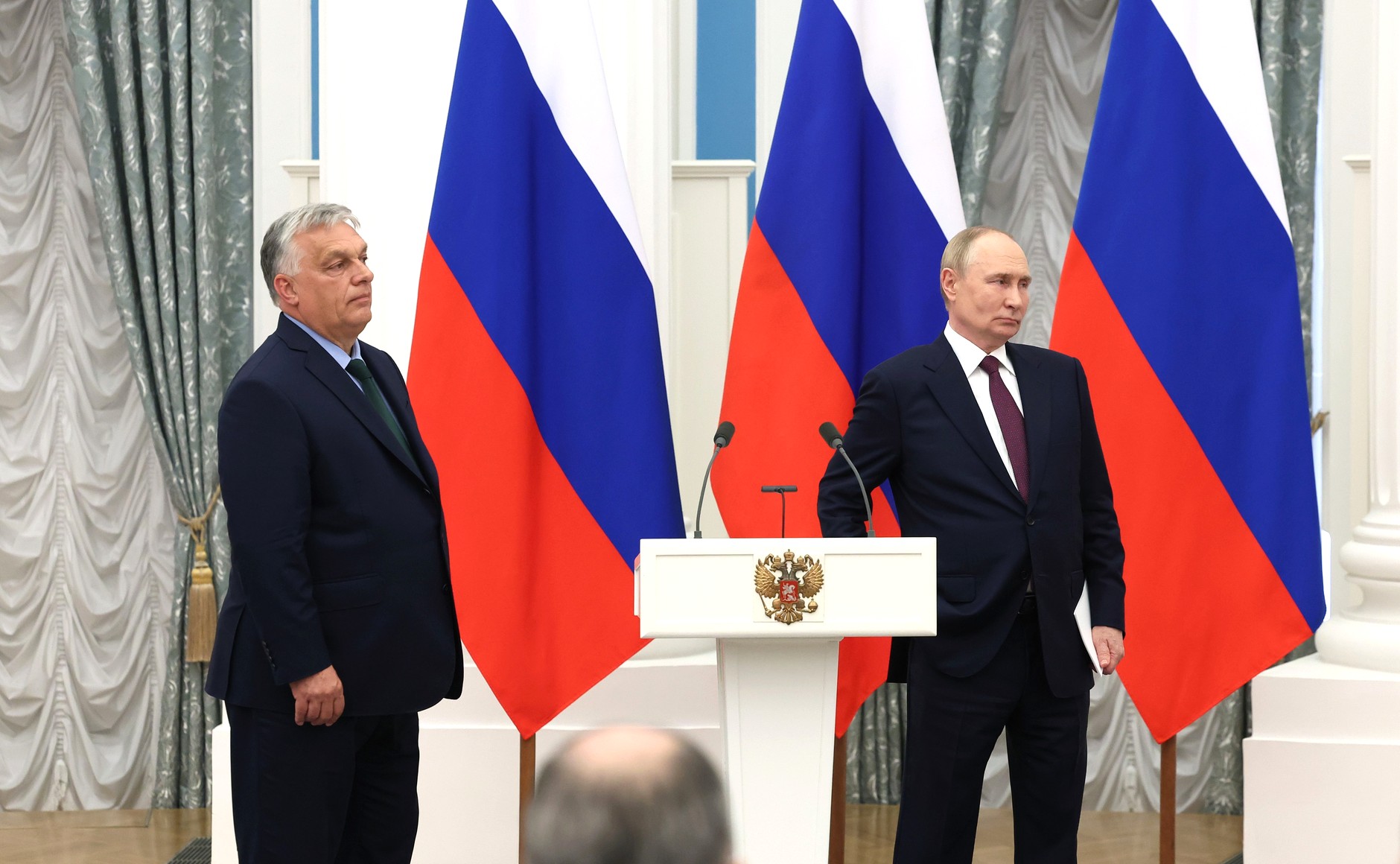 Hungarian prime minister Viktor Orbán (l) with Russian president Vladimir Putin in Moscow on 5 July (Photo: kremlin.ru)