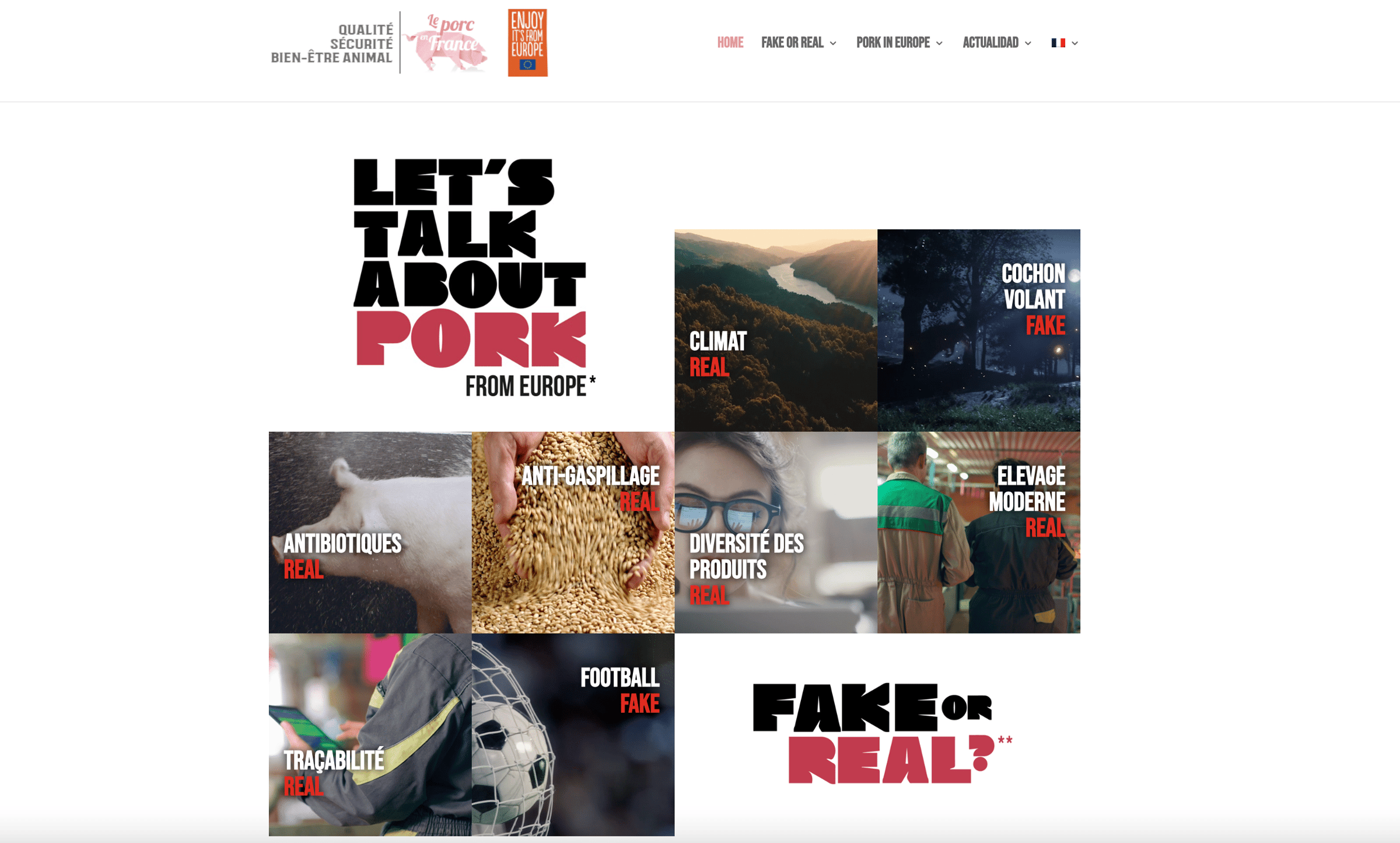 Screenshot of the campaign website ‘Let’s talk about pork’, which says that claims pork-production produces high volumes of greenhouse gases is ‘absolutely fake’ (Photo: Letstalkabouteupork.com)