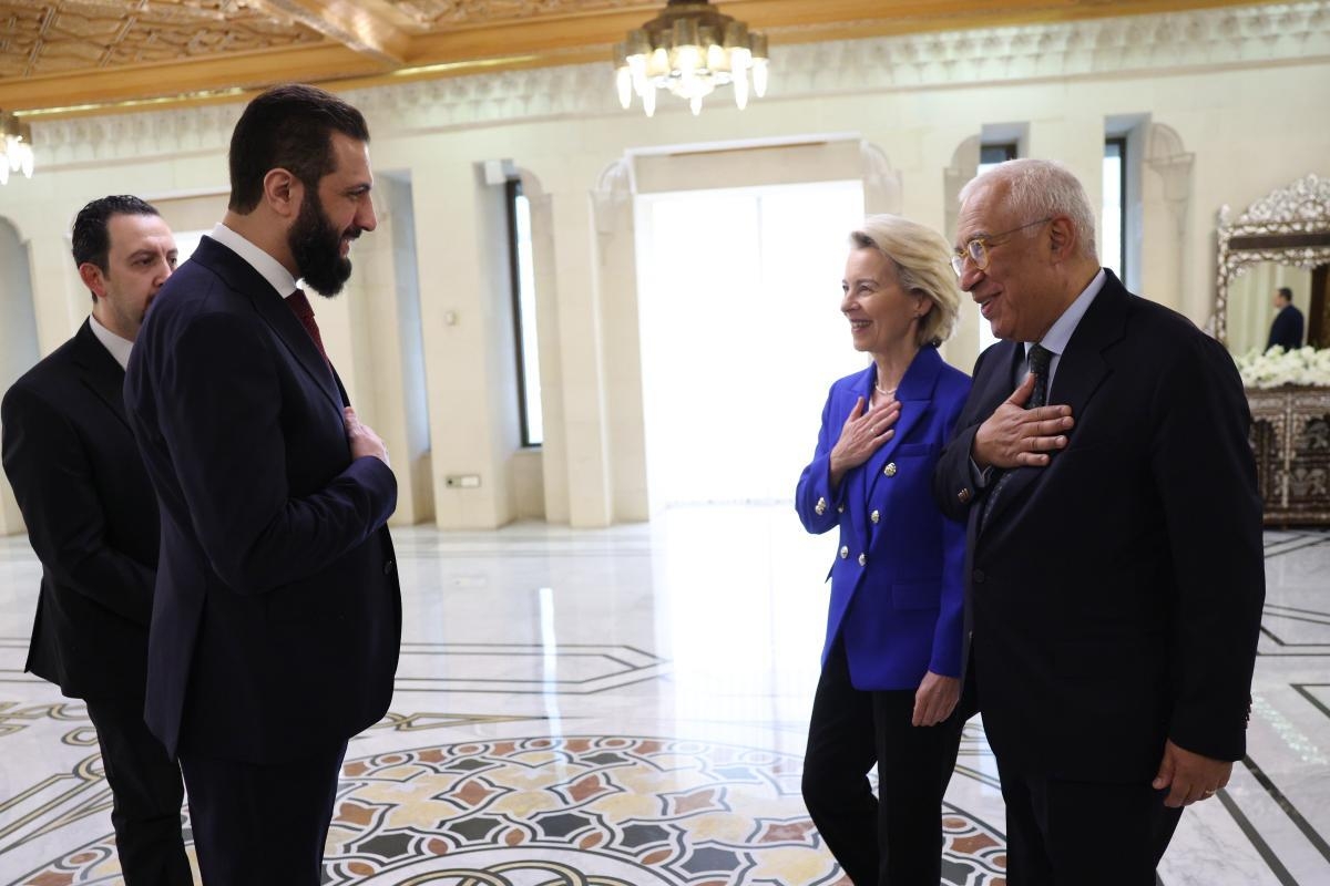 Ahmed al-Sharaa, Ursula von der Leyen, Antonio Costa, from left to right in Damascus on 9 January (Photo: European Union, 2026)
