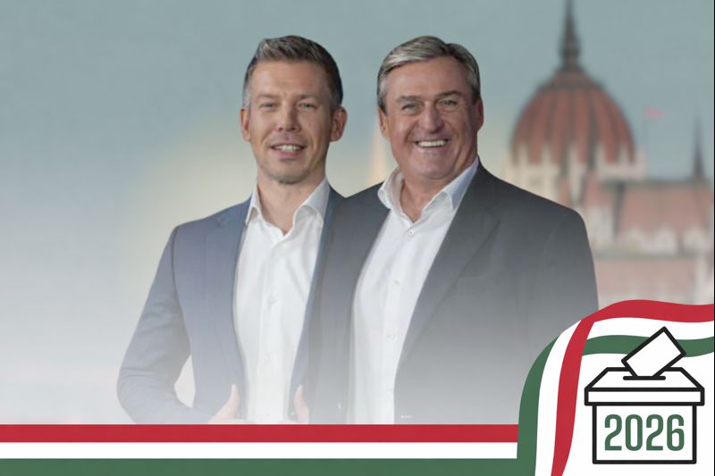 Hungarian opposition leader Péter Magyar (left) with István Kapitány, former global vice-president of the multinational oil company Shell