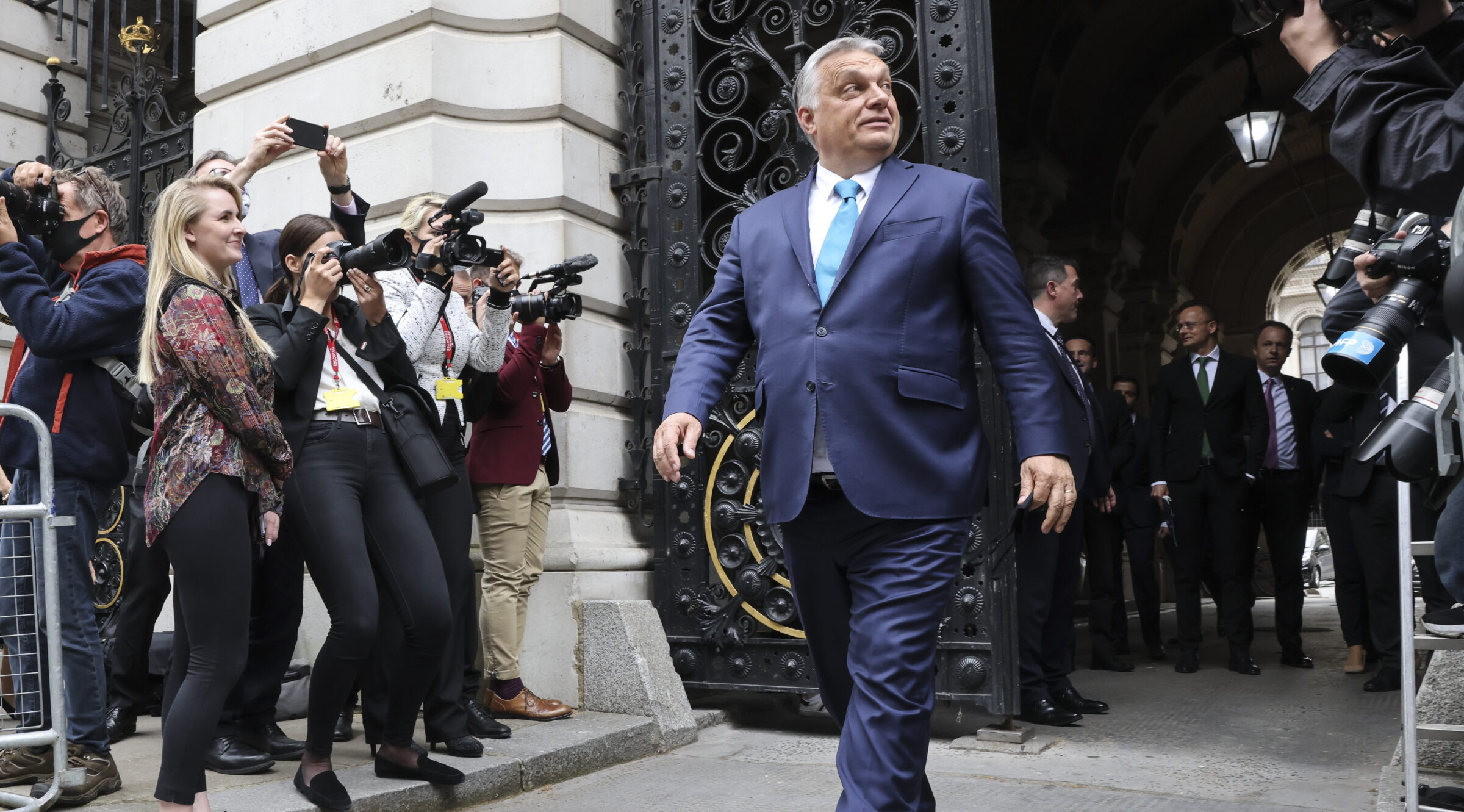 Prime minister of Hungary, Viktor Orbán in Downing Street, London, 2021.