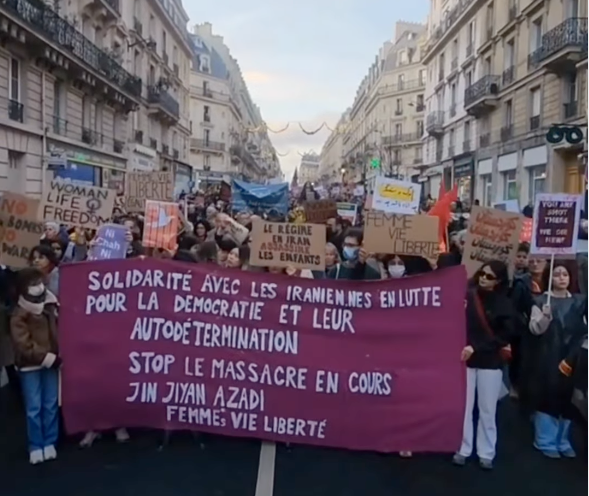 Demonstrators against the Islamic regime in Iran and the Shah in Paris, January 2026 (Photo: Instagram/Roja - Iranian feminist and anticapitalist protest group)