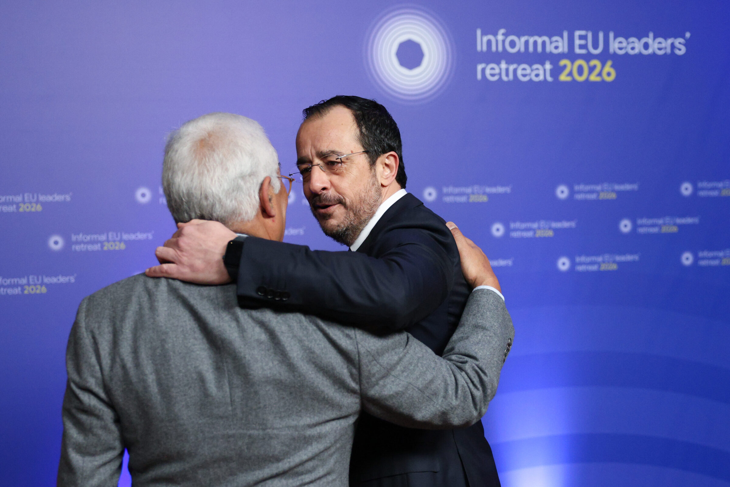 Cypriot president Nikos Christodoulides (r) said Cypriot people were "deeply touched" by EU solidarity