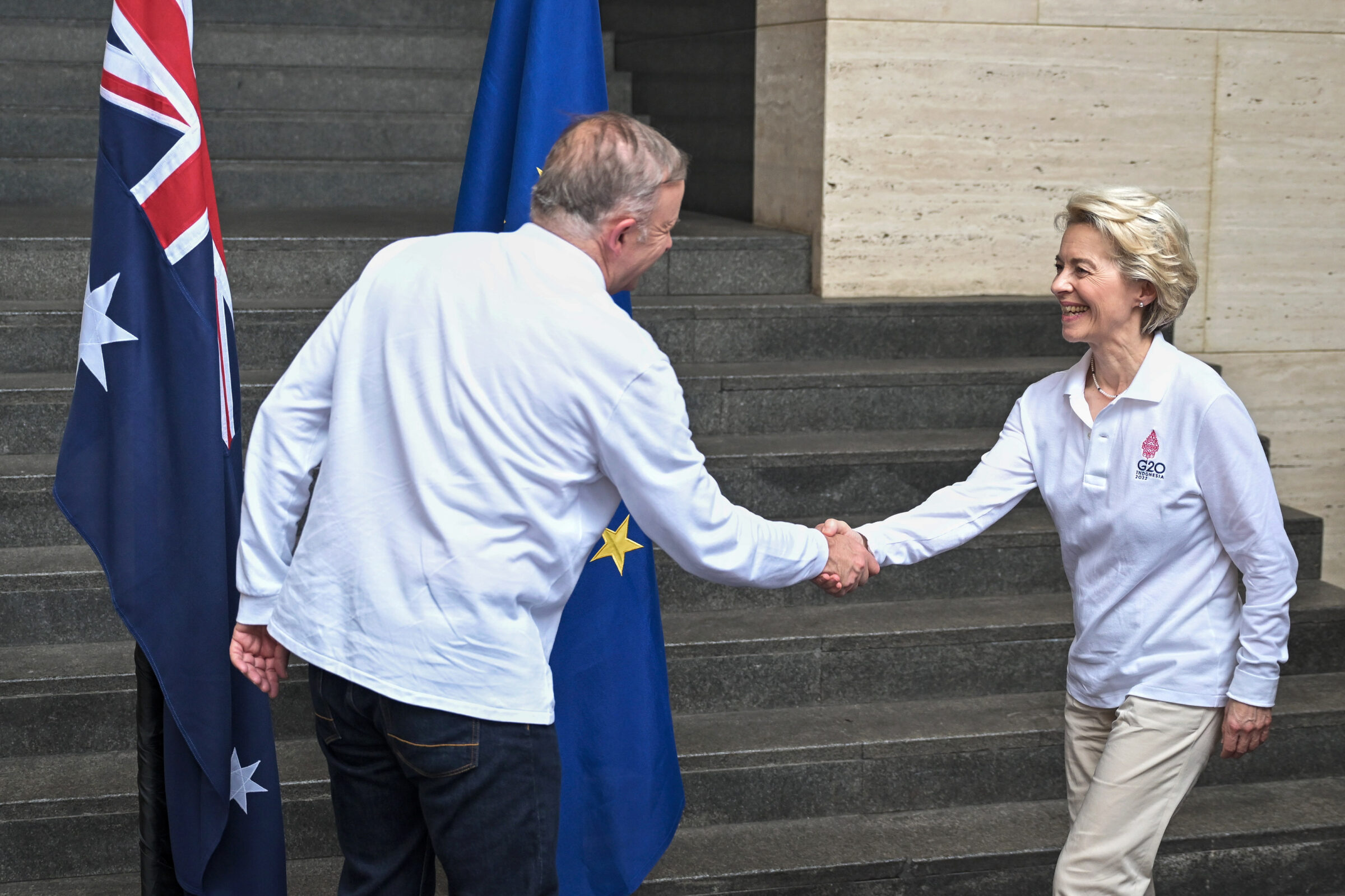 Ursula von der Leyen and Australian prime minister Anthony Albanese are expected to shake hands on a trade deal following a meeting in Canberra on Tuesday
