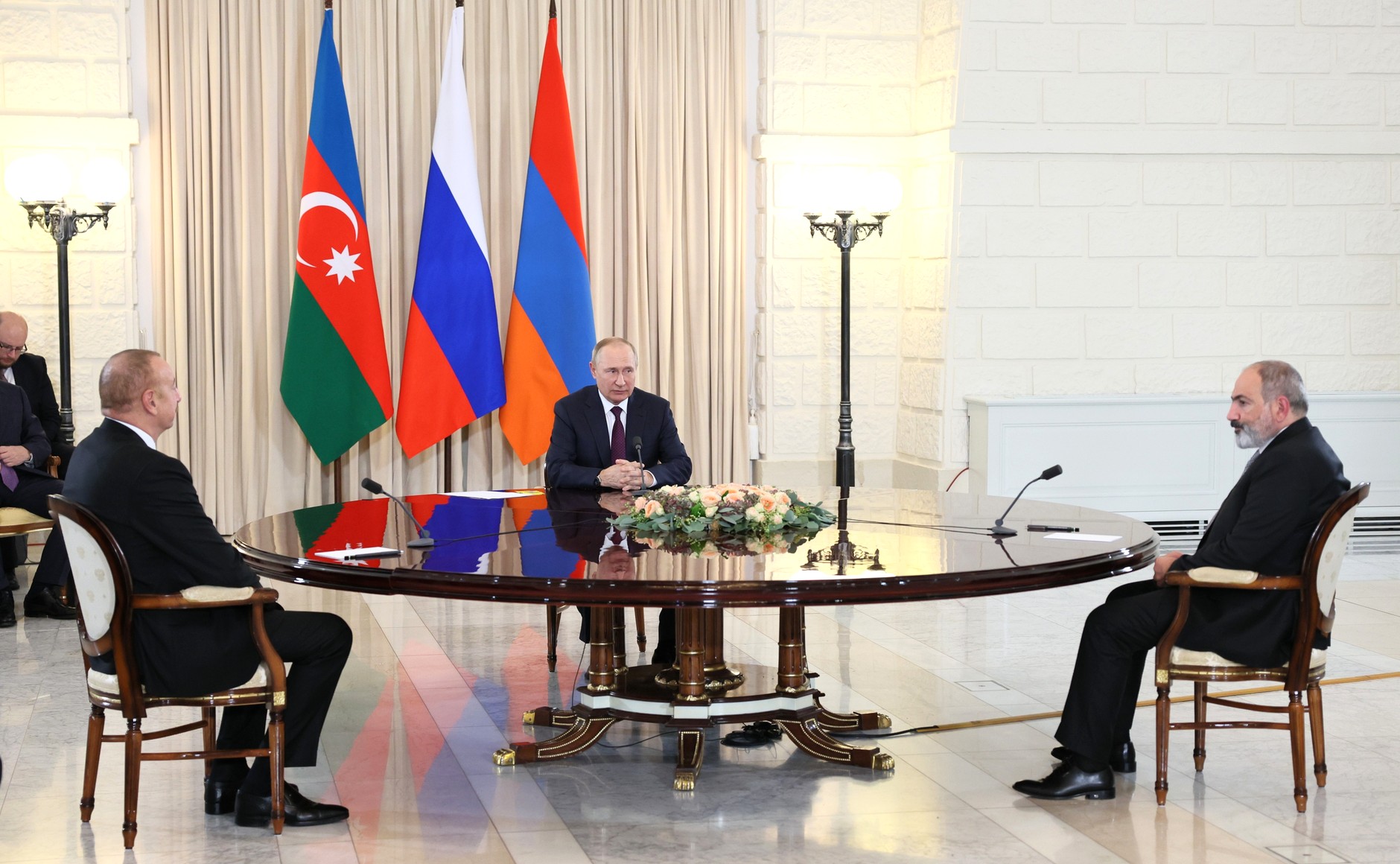 Russian President Vladimir Putin at the trilateral talks with Nikol Pashinyan and Azerbaijan's President Ilham Aliyev in Sochi, Russia, 31 October 2022