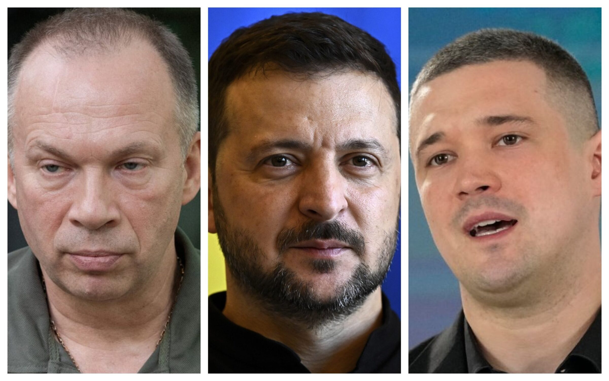 Oleksandr Syrsky (left, chief of armed forces), Volodymyr Zelensky and (right) dismissed defence minister Mykhailo Fedorov.
Photo – TASR/AP, koláž N