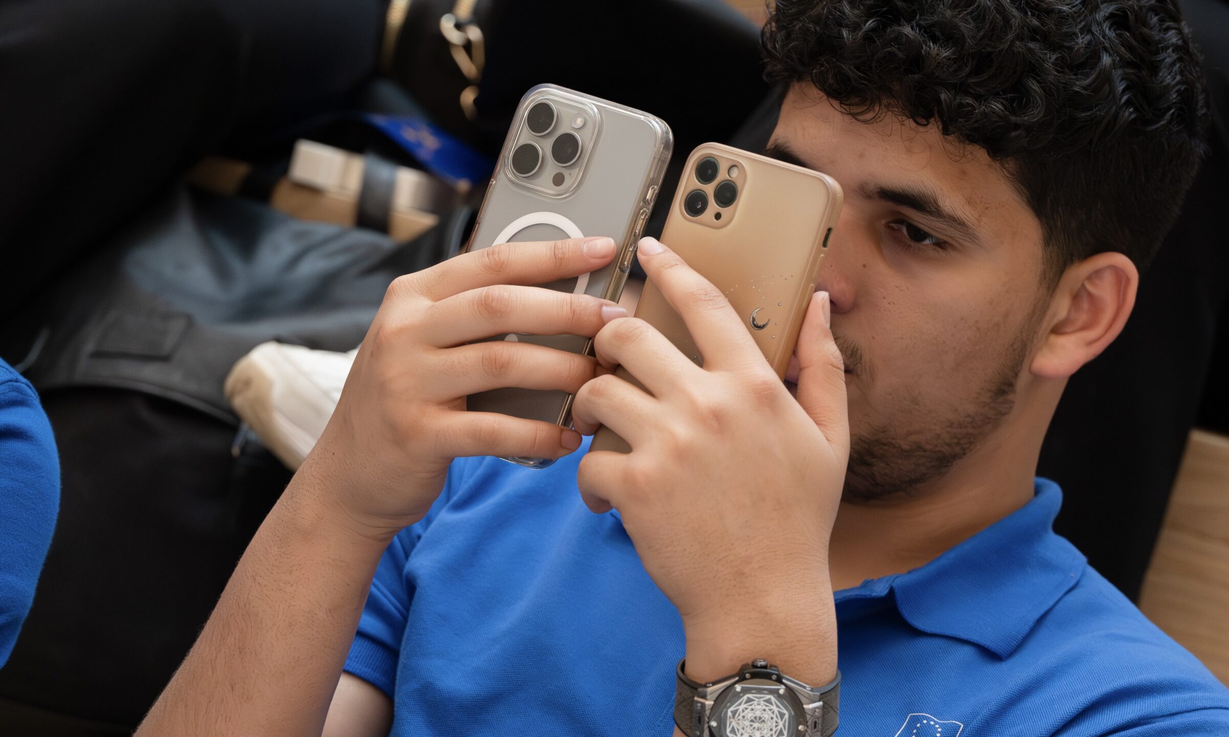 Young man at social media event in EU Parliament in Brussels