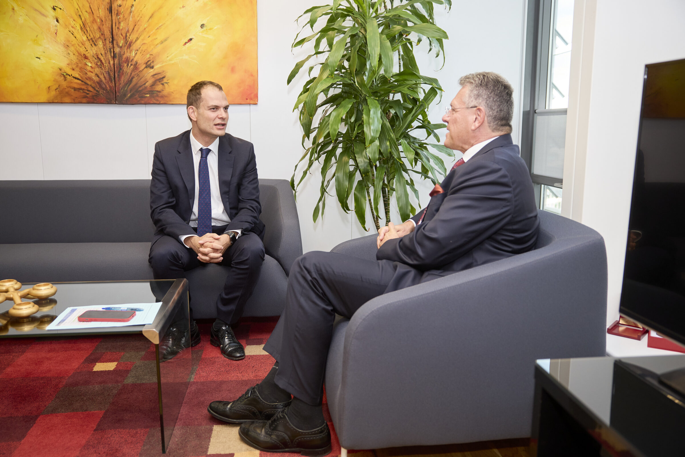 Britain's new Europe minister, Hamish Falconer, on the left, with the EU's Maroš Šefčovič this week